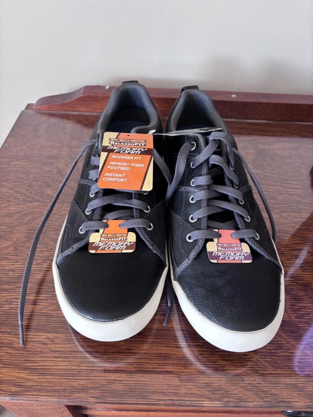 Skechers Men's Charcoal Gray Mem Foam, Relaxed Fit Lace-Up Casual Sneakers, 13